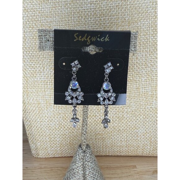 Sedgwick Silver-Tone Dangle Earrings With Rhinestones - Picture 1 of 8